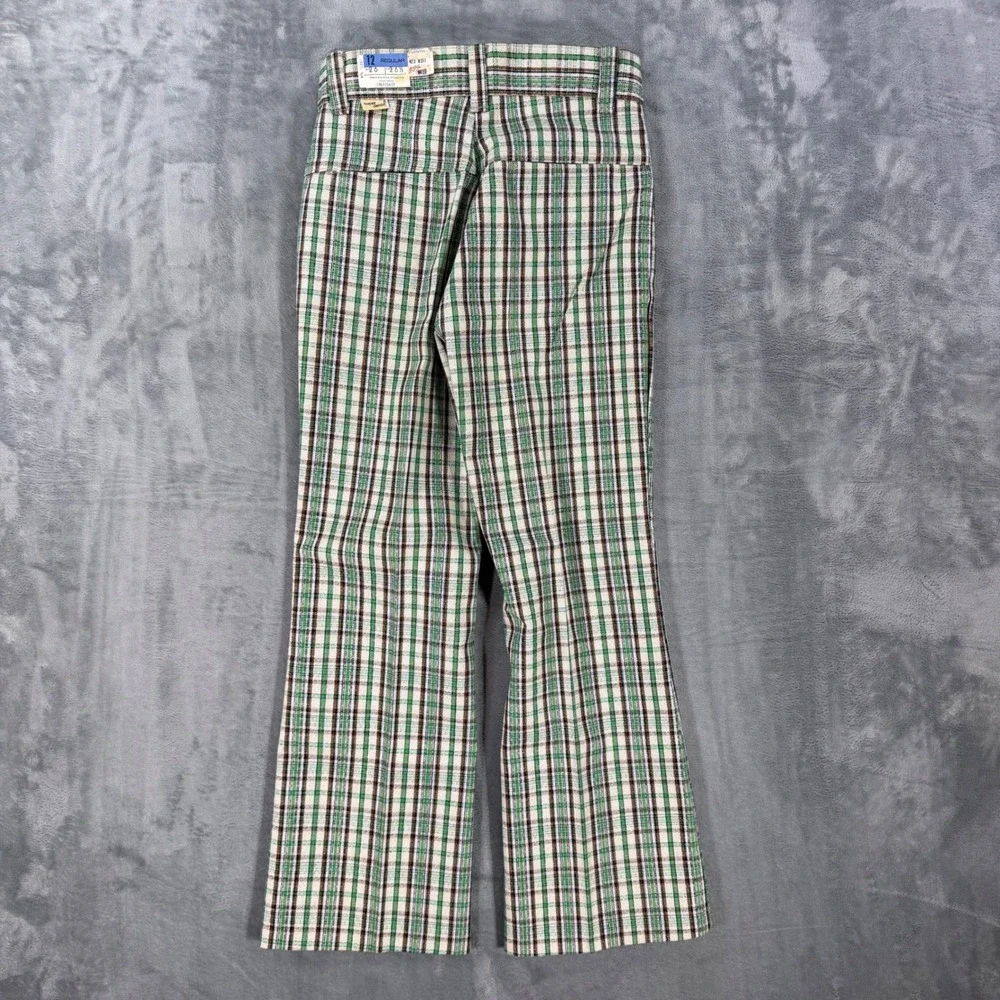 Vintage New JC Penney Penn Prest Trousers Kids Size 12 26x26.5 Plaid Green Brown